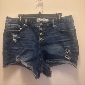 Torrid Womens Size 18 Denim Shorts High Rise Distressed 4 Inch Inseam